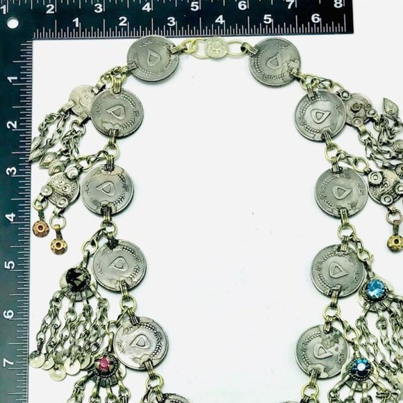 Silver Vintage Coins Chain Necklace, Tribal Big Pendant Necklace - Picture 8 of 9